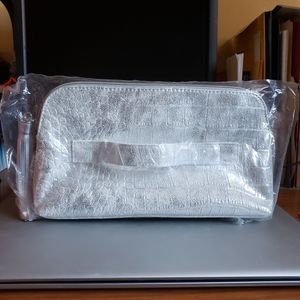 Silver crocodile print tassel makeup bag